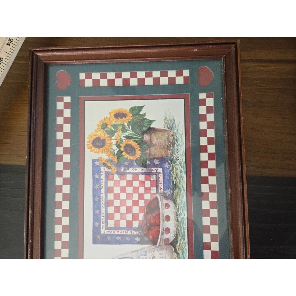 S/2 Vintage Home Interior Country Apples Double Matted Dark Wood Framed W Glass